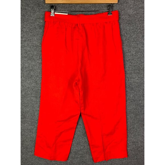 NEW Ann Taylor Womens Red Linen‎ Blend Tie-Waist Pants L Petite High Rise - Picture 2 of 12